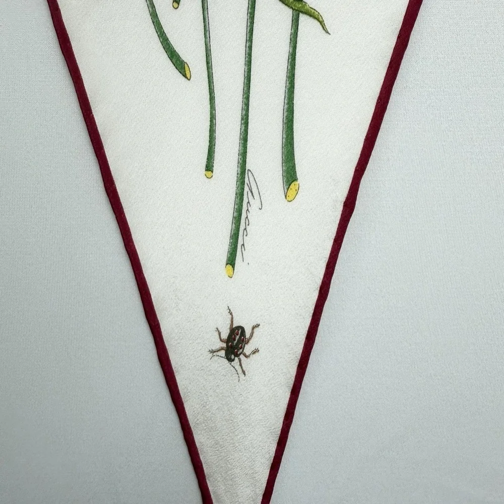Vintage Gucci 100% Silk Floral & Insects Scarf Signed 